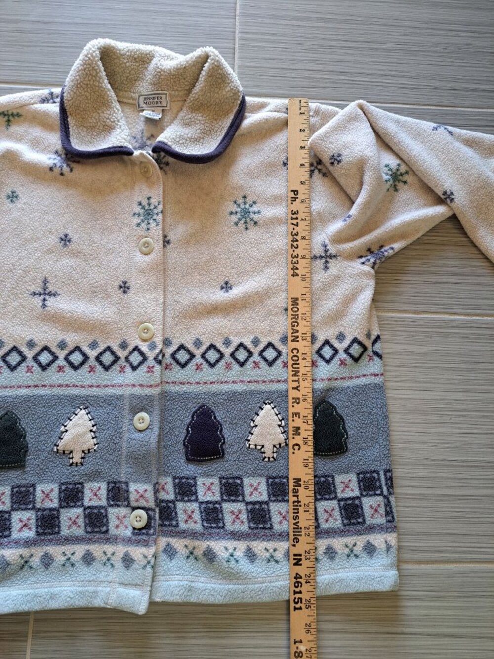 Jennifer Moore Snowflake Tree Fleece Button Up Jacket Medium Embroidered 3D - Picture 11 of 11